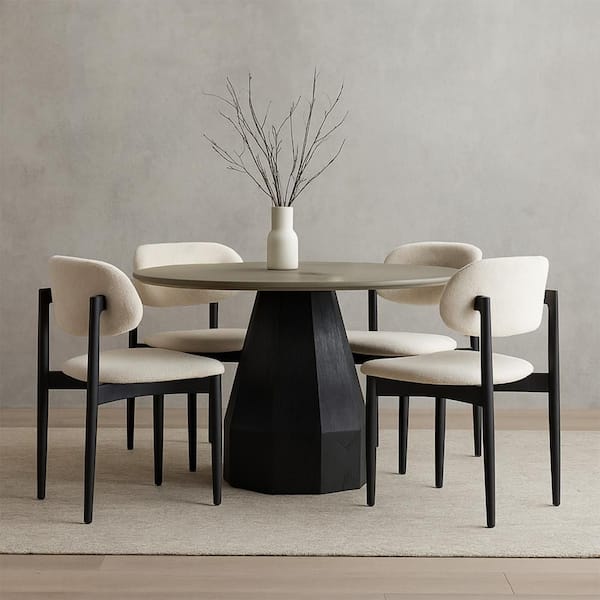 Benjara Gray and Black Concrete Round 47 in. Pedestal Base Dining Table Seats 4
