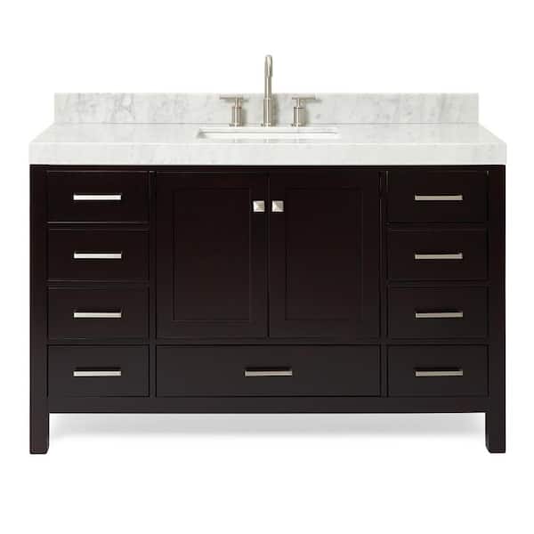 Cambridge 54 in. Single Sink Freestanding Bathroom Vanity in Espresso with Carrara White Marble Top