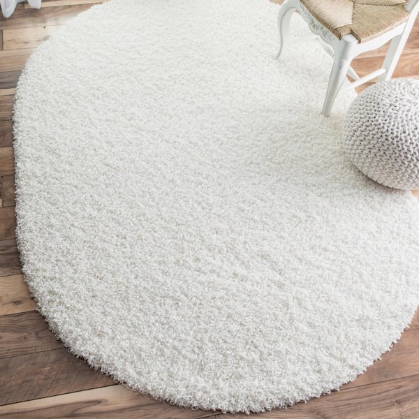 Marleen Plush Shag White Doormat 3 ft. x 5 ft. Oval Rug