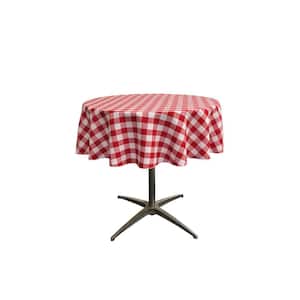 ''58 in. White and Red Polyester Gingham Checkered Round Tablecloth''