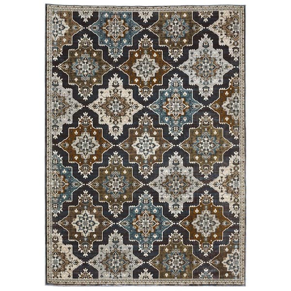 8 X 11 Gray, Blue Medallion Washable Area Rug Runner Rug