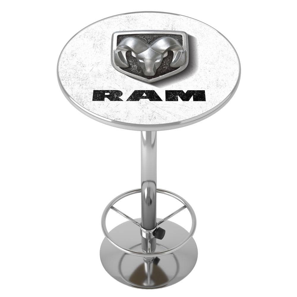 RAM Chrome Pub Table Logo White Bar Height High Top with Adjustable Foot Rest, Grey -  RAM2000-LOGO-WHI
