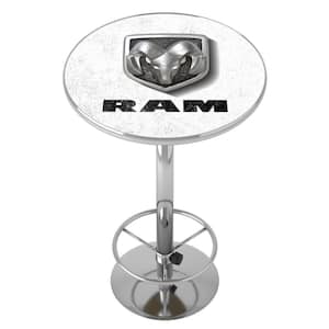 Chrome Pub Table Logo White Bar Height High Top with Adjustable Foot Rest