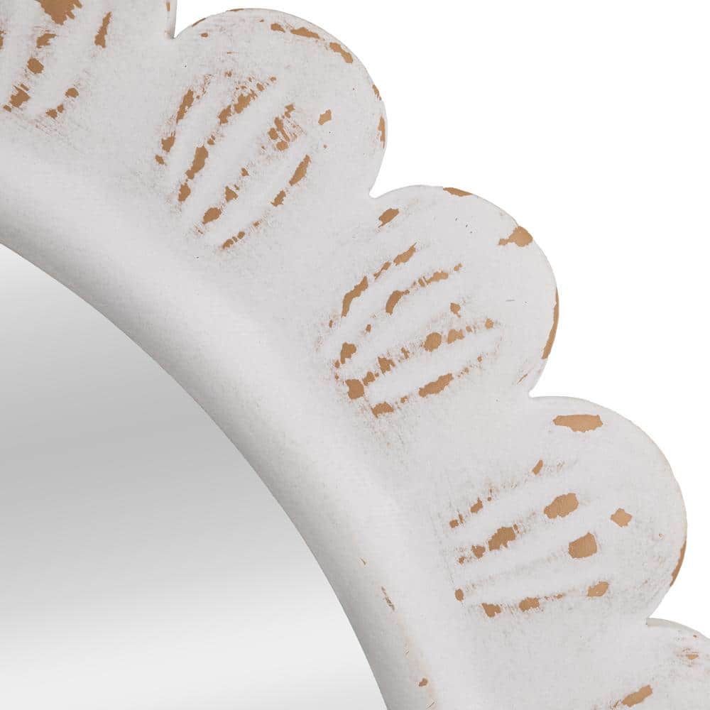 Whitewashed Arched Scallop Pattern Wood Wall Mirror