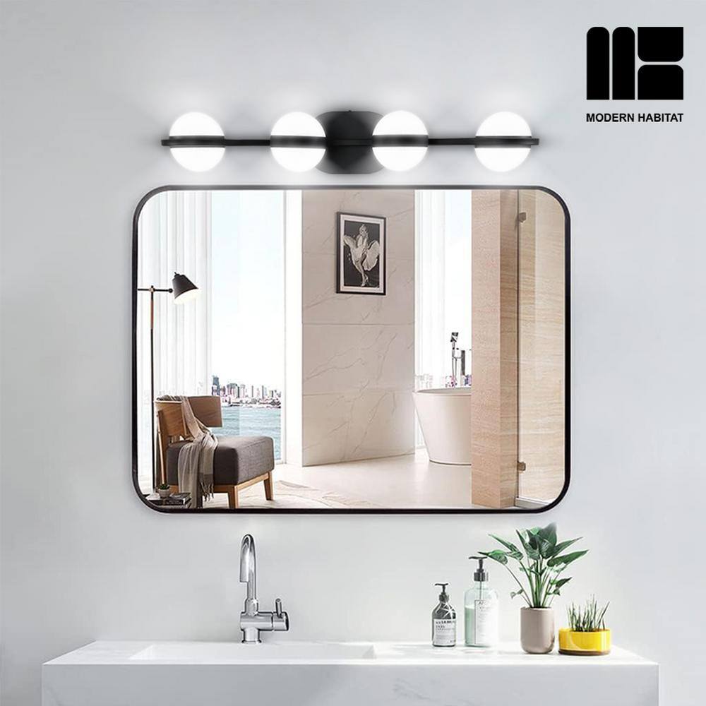 Black Metal 4-Light Dimmable LED Vanity Light with Globe Shades