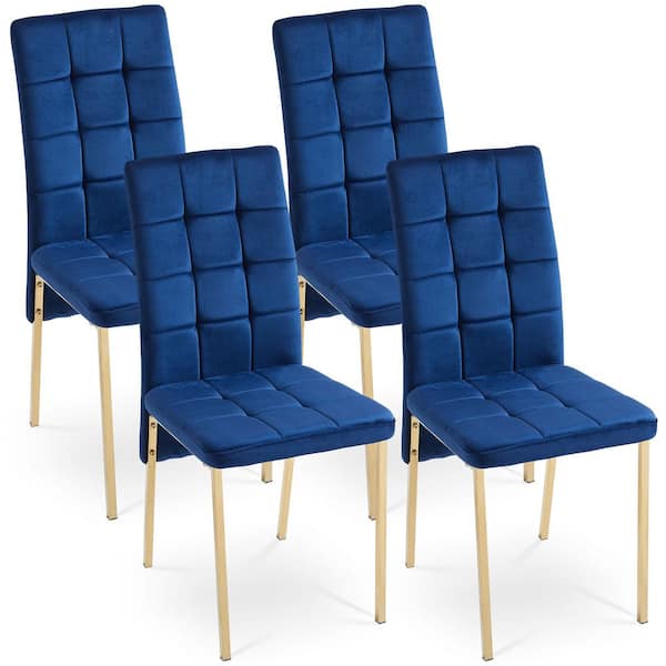 AFAIF 4-Pack Blue Velvet Dining Chairs with Black Metal Legs, Set of 4 Chairs