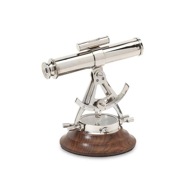Unbranded Alidade 6 in. x 8 in. Metal Wood Telescope Compass in Silver