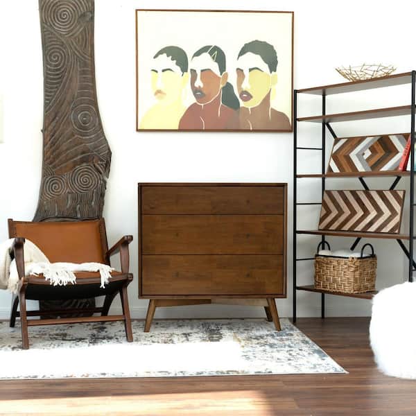 Francesca Modern Solid Wood Walnut Brown 3-drawer 35 in. Chest of Drawers