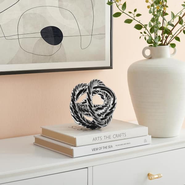 DANYA B Nox Modern 6 in. W x 6 in. H Glass Knot Loop Abstract Tabletop Sculpture - Textured Black Rope