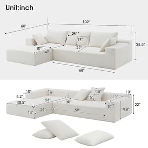 109 in. 2-Piece L Shaped Chenille Modern Sectional Sofa in. White