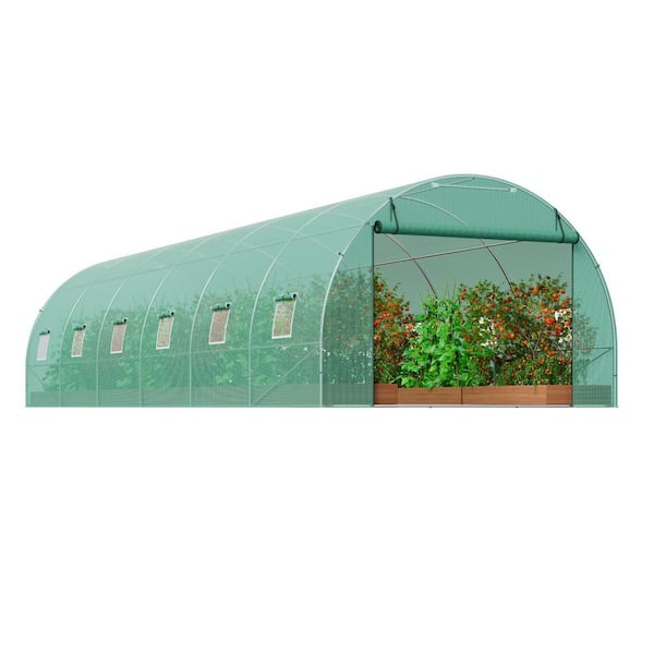 Walk-in Tunnel Greenhouse, 29.2 x 9.7 x 6.5 ft. Hoop House with Galvanized Steel Frame, Green Greenhouse