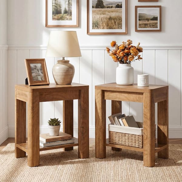 Kerlin 23.62 in. W x 11.81 in. D x 25.59 in. H Brown Wood Rectangle End Table Side Table Bedroom Living Room (Set of 2)
