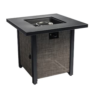 40000 BTU 27 in. Square Black&Gray Propane Fire Pit Table Steel Tabletop with Textilene Side Panel, Steel Lid and Rocks