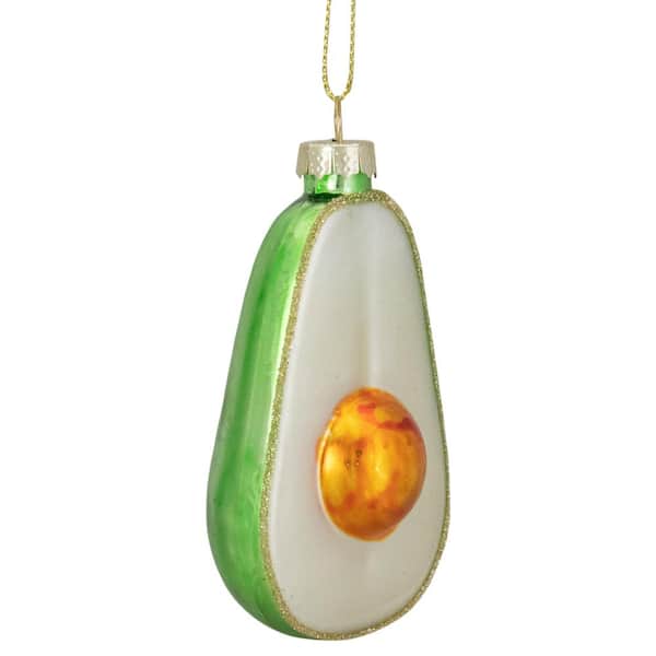 3.5 in. Green and White Avocado Glass Christmas Ornament