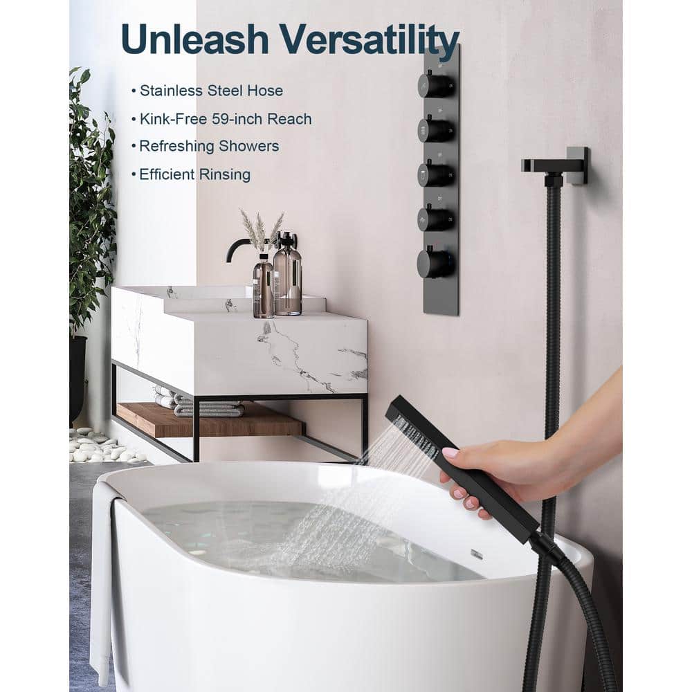 Matte Black Large LED Ceiling Mounted Shower System with Bluetooth Speaker