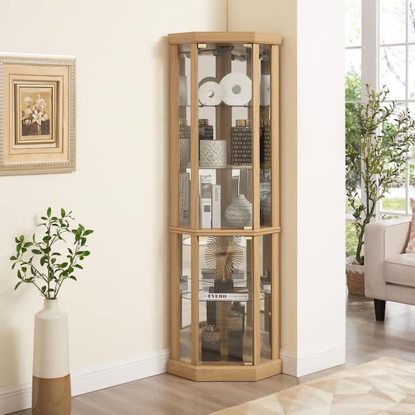White-A 69 in. H Lighted Glass Display Case for Antique Collections/ Wine-Includes Built-in Lighting