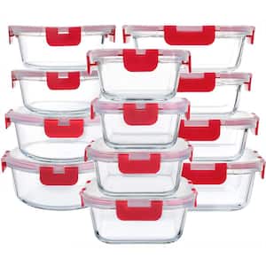 24-Piece Glass Food Storage Containers with Upgraded Snap Locking Airtight Lids Set, Red