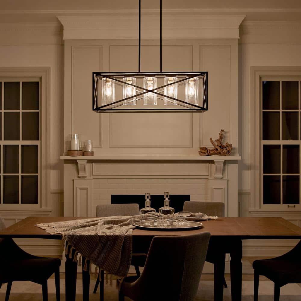 Moorgate 36" Black Steel Linear Chandelier with Clear Glass