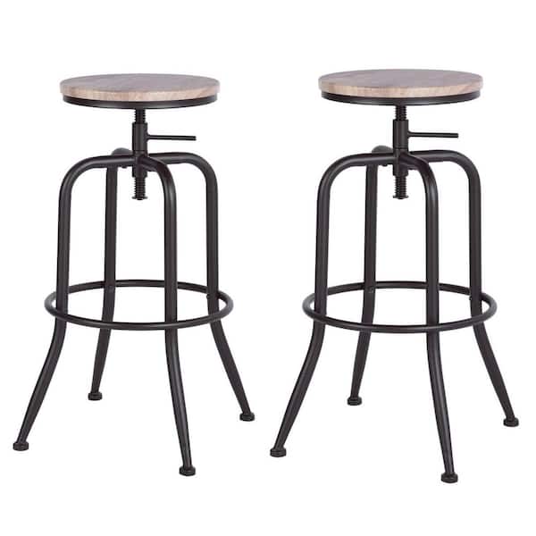 HomeRoots 30.3 in. Natural Backless Metal Counter Height Bar Chair with Wood Seat Set of 2