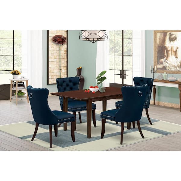 East West Furniture 5-Piece Mahogany Finish Solid Wood Top - Rectangular Dining Room Set with Butterfly Leaf - Seats 4