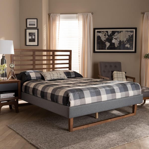 Baxton studio rina size brown wood platform bed with outlet headboard