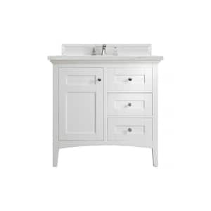 Palisades 36.0 in. W x 23.5 in. D x 35.3 in. H Bathroom Vanity in Bright White with Ethereal Noctis Quartz Top