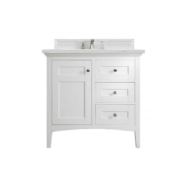 Palisades 36.0 in. W x 23.5 in. D x 35.3 in. H Bathroom Vanity in Bright White with Ethereal Noctis Quartz Top