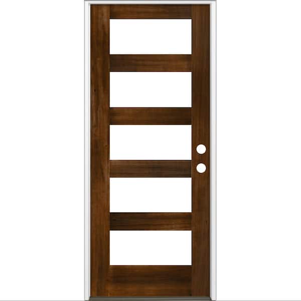 Krosswood Doors 32 in. x 80 in. Modern Hemlock Left-Hand/Inswing 5-Lite Clear Glass Provincial Stain Wood Prehung Front Door