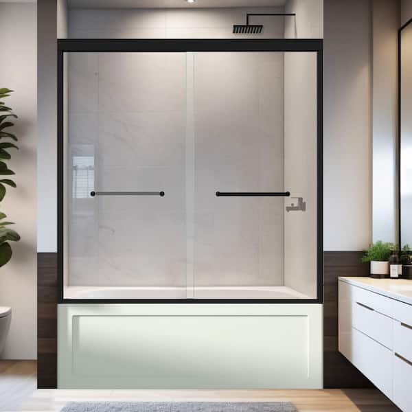 Lonni 58 in. - 60 in. W x 58 in. H Semi-Frameless Sliding Bathtub Door in Matte Black with 5/16 in. (8mm) Clear Glass