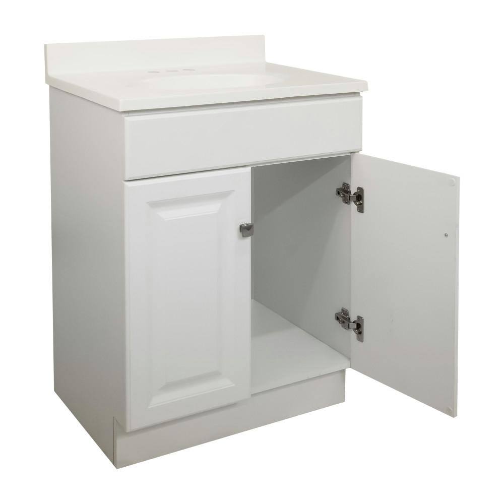White Semi-Gloss 25" Freestanding Bathroom Vanity with Cultured Marble Top