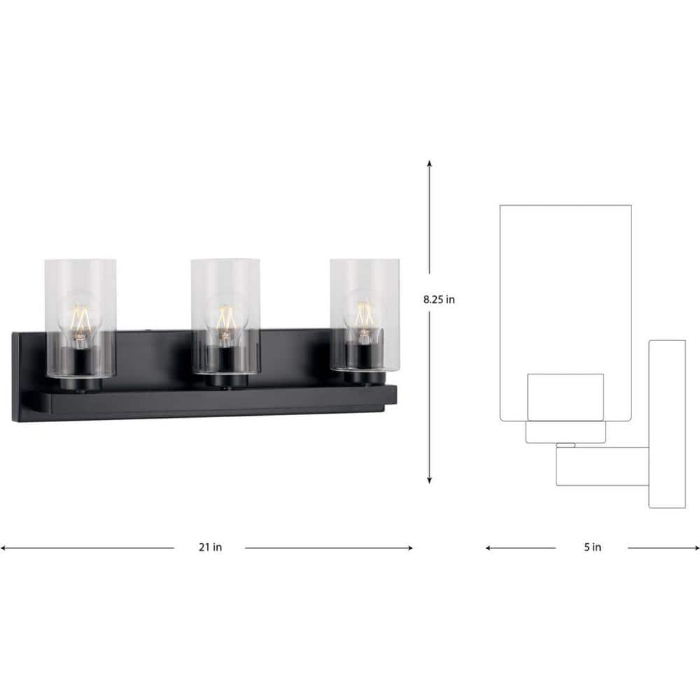 Goodwin 21'' Matte Black Steel Vanity Light with Clear Glass Shades