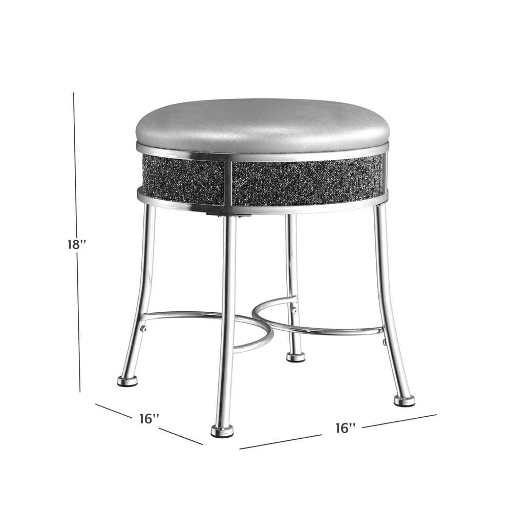 Silver and Black Faux Diamond Chrome Vanity Stool