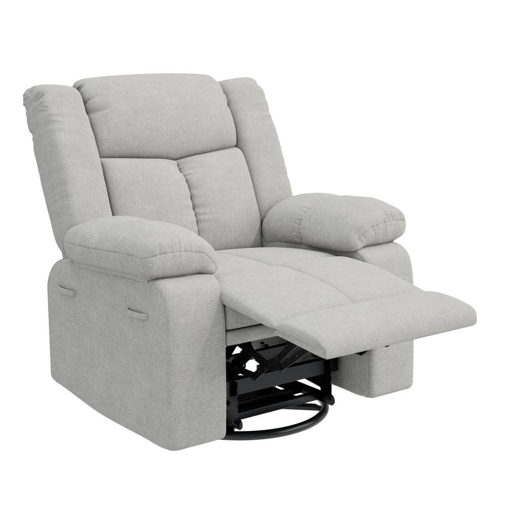 Plush Stone Gray Velvet Fabric Swivel Glider Recliner
