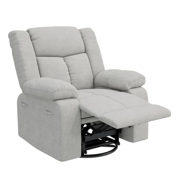 Plush Stone Gray Velvet Fabric Swivel Glider Recliner