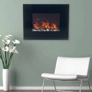 26 in. Glass Panel Wall Mount Electric Fireplace and Remote in Black