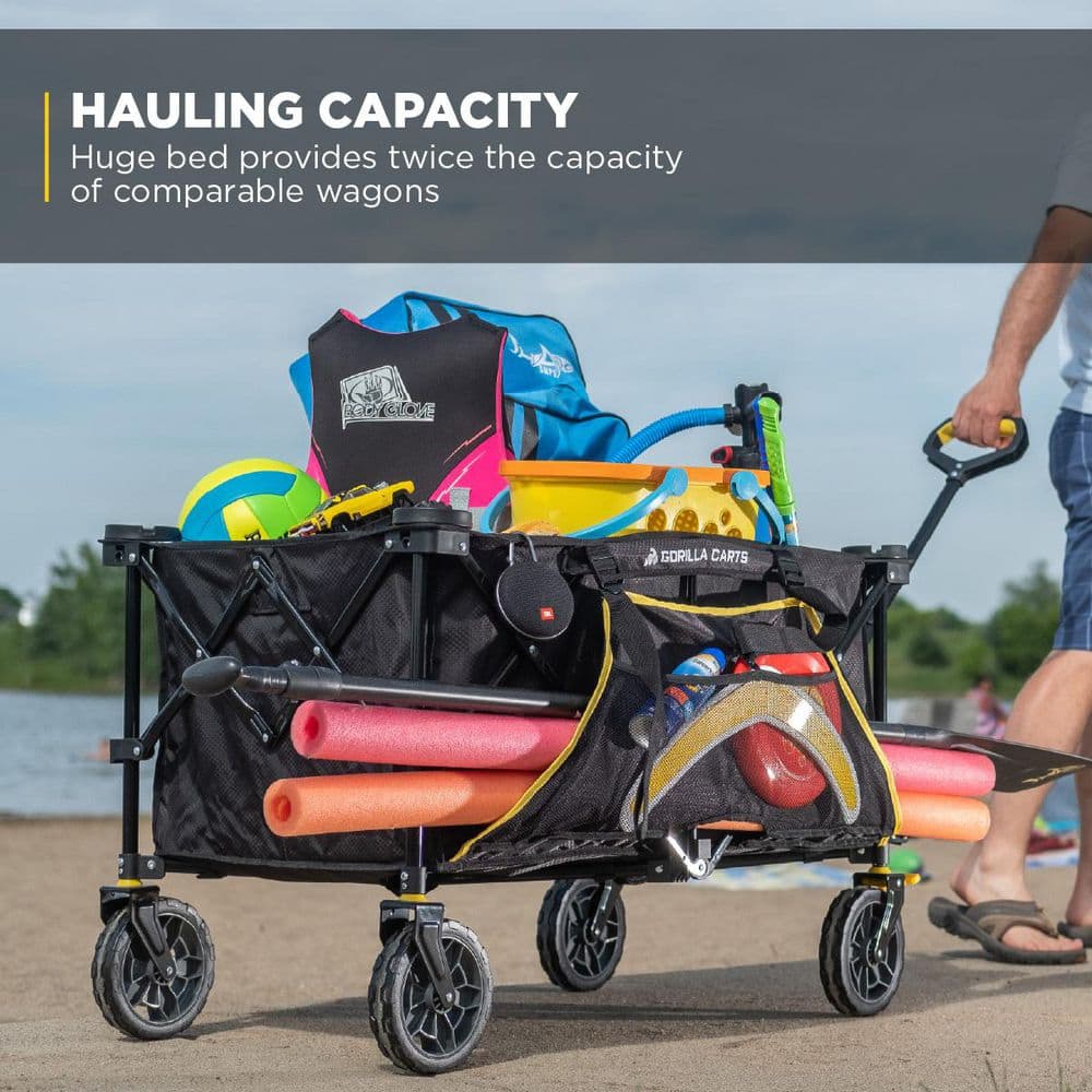 Black Steel Frame Collapsible Utility Wagon with Polyester Deck