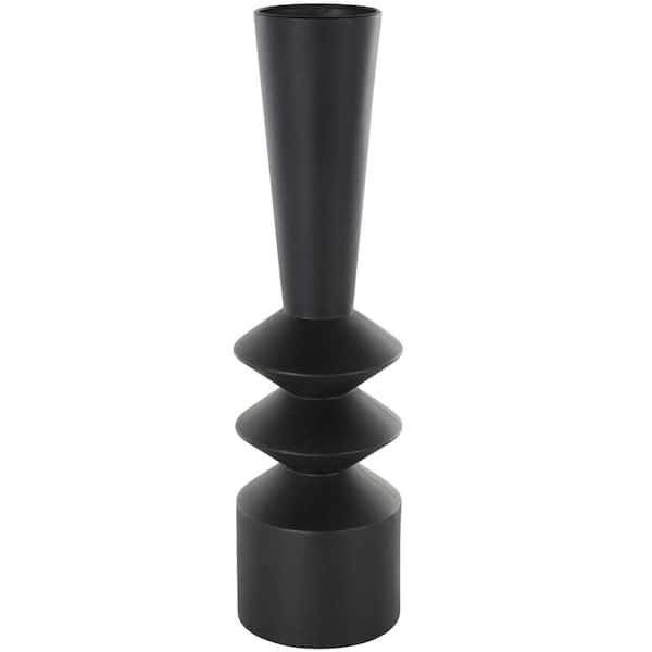 Litton Lane Black Art Deco Fluted Metal Decorative Vase
