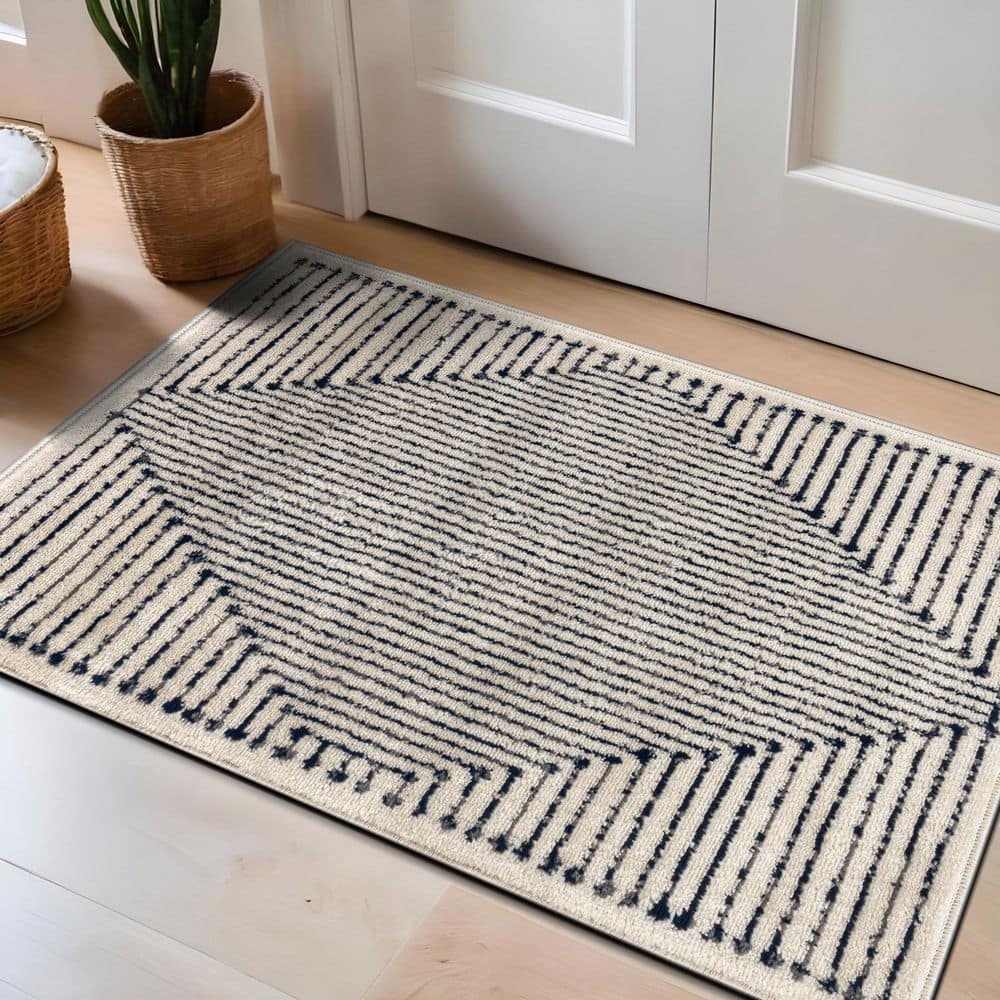 Area Rug 2d World Rug Gallery Modern Geometric Area Rug Cream 2 ft. 3 in. x 4 ft ...