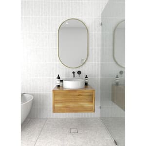 22 in. W x 36 in. H Framed Oval Bathroom Vanity Mirror in Satin Brass