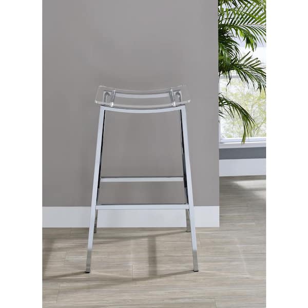 Zena 29 in. White Metal Bar Stool with Acrylic Seat (2 Stools)
