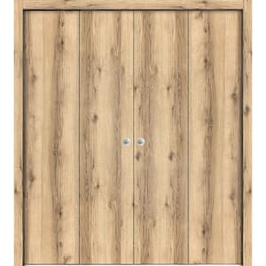 0010 72 in. x 80 in. Flush Solid Wood Oak Finished Wood Bifold Door with Double Hardware