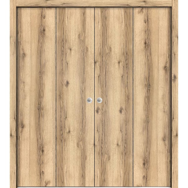 Sartodoors 0010 72 in. x 96 in. Flush Solid Wood Oak Finished Wood Bifold Door with Double Hardware