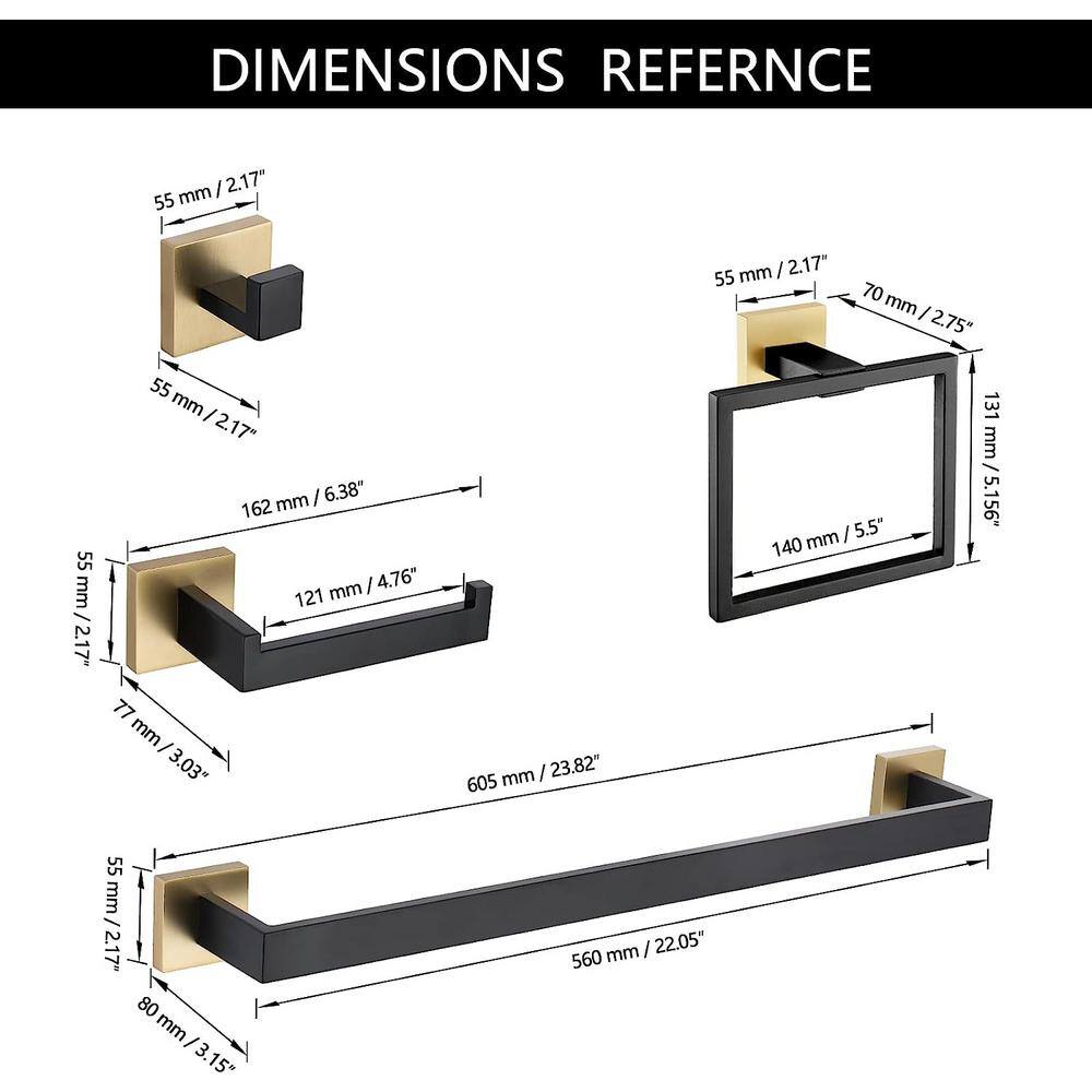 Black and Gold Wall Mounted 5-Piece Bathroom Hardware Set