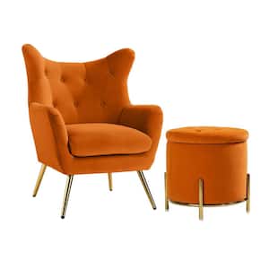 Esteban Orange 2-Pieces Living Room Set with Wingback Chairs and Storage Ottomans