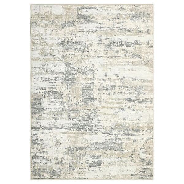Modern Abstract Low Pile Soft Thin Carpet Washable for Bedroom Living Room Laundry Office Beige 10 ft. x 13 ft. Area Rug