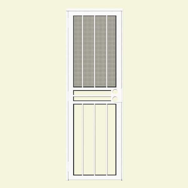 Unique Home Designs 28 in. x 80 in. Paladin White Recessed Mount All Season Security Door with Insect Screen and Glass Inserts