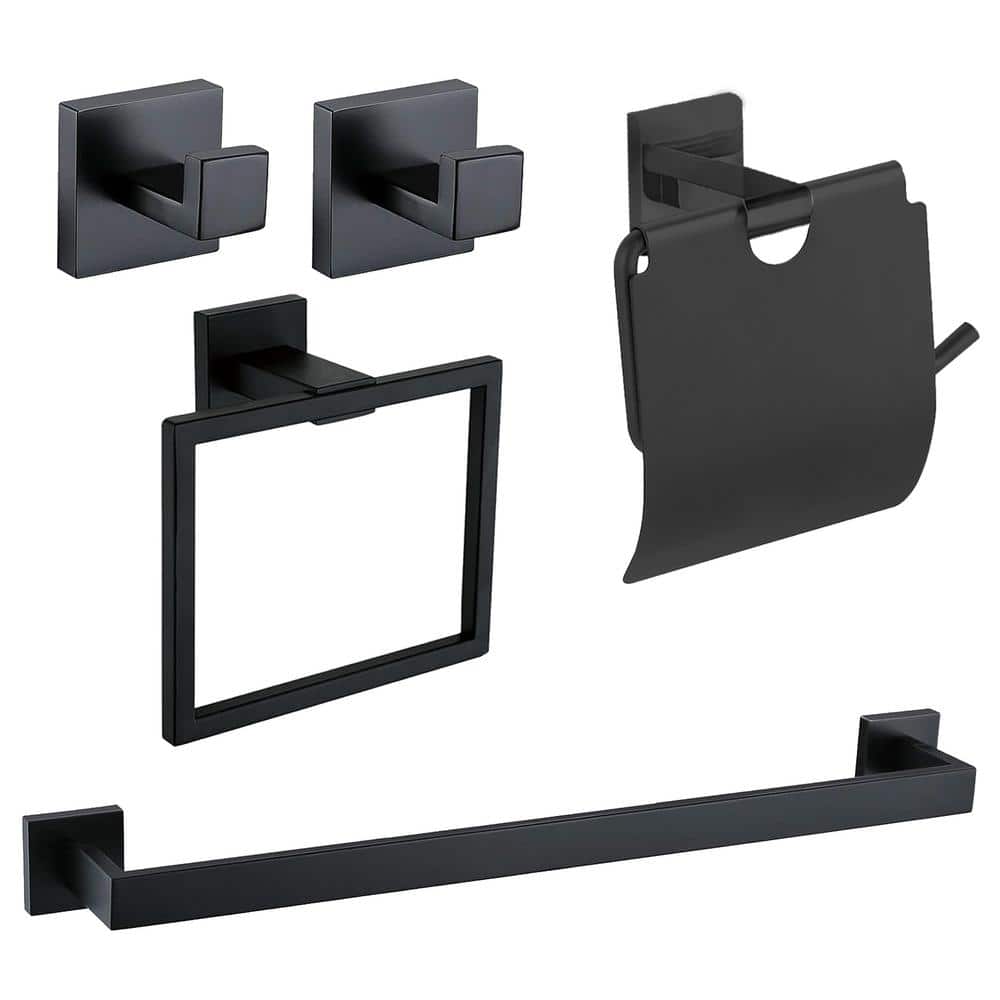 5-Piece Bath Hardware Set Towel Bar Set with 16 in. Towel Bar/Rack Toilet Paper Holder Towel Hooks in Black price history on PriceWatchPro
