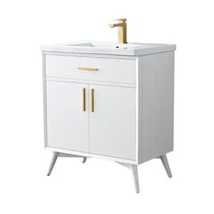 Nolan 30 in. W x 18 in. D x 34 in. H Bath Vanity in White with White Ceramic Vanity Top