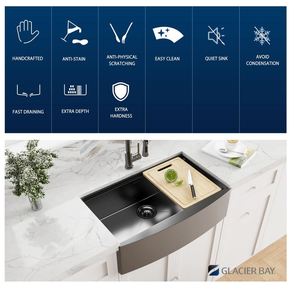 Gunmetal Black Stainless Steel Farmhouse Kitchen Sink with Faucet and Accessories