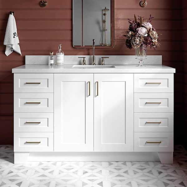 Taylor 61 in. W x 22 in. D x 36 in. H Bath Vanity in White with Carrara White Marble Top